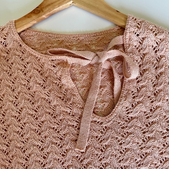Vintage 70s Pointelle Knit Sweater Blush Coquette Cottagecore Balletcore XS - Picture 4 of 9
